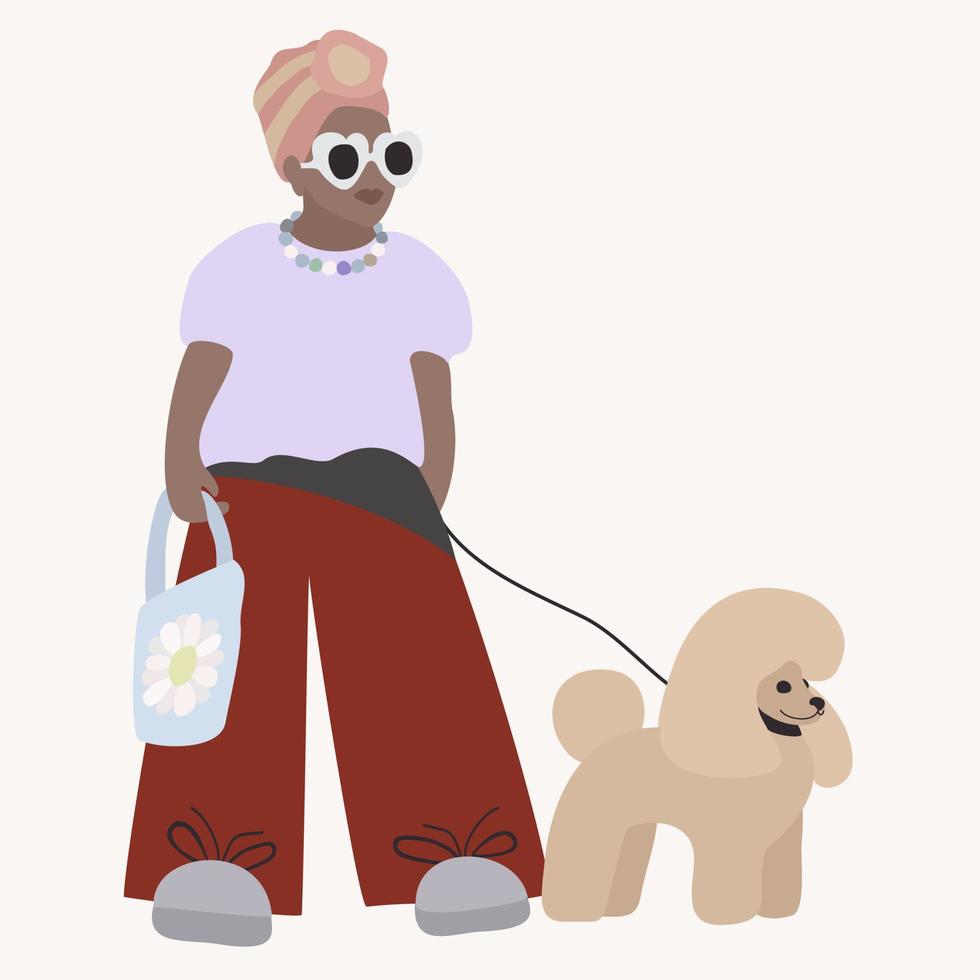 niña africana de moda con caniche. vector