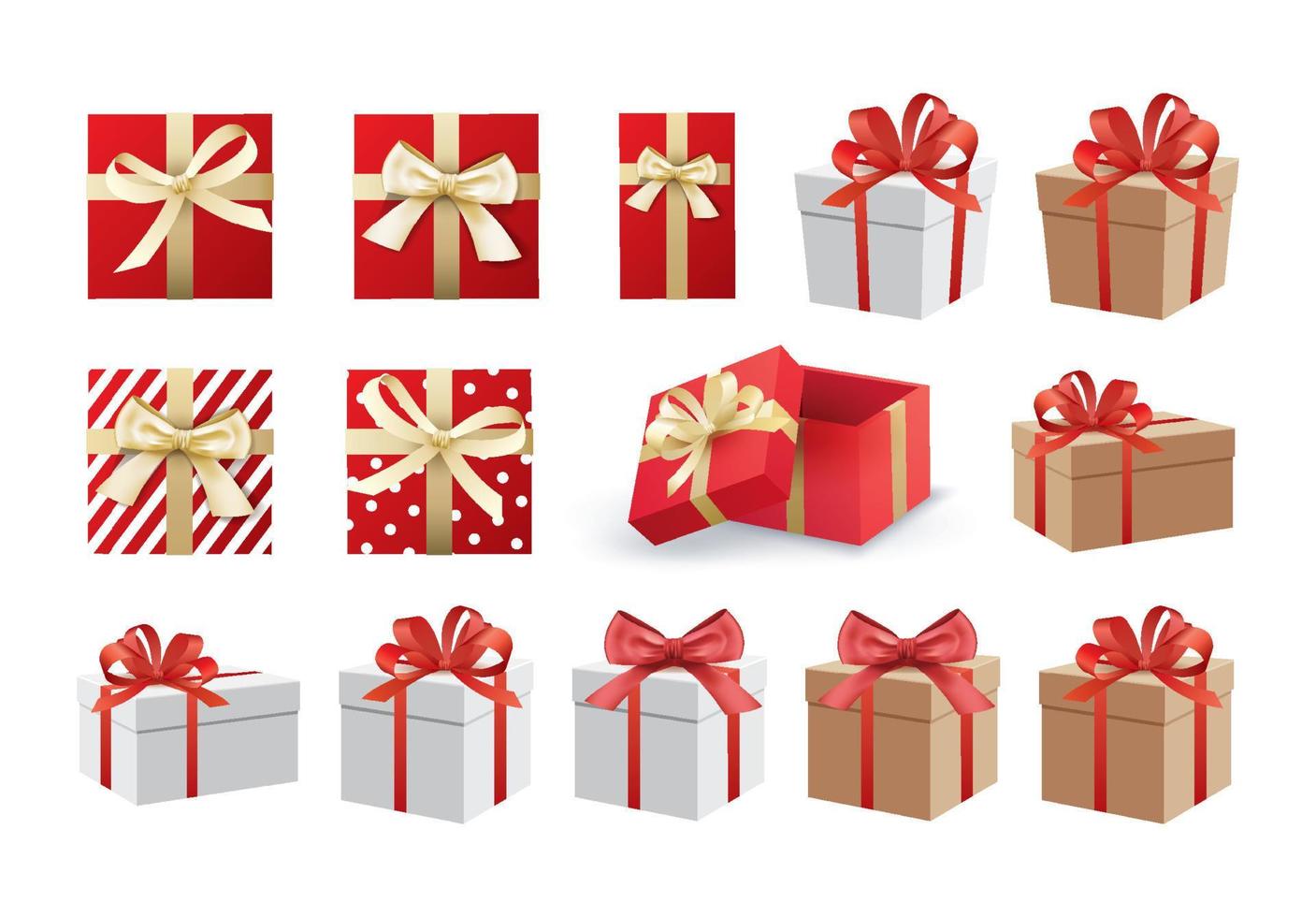 Christmas and happy new year gift boxes set on white background. vector