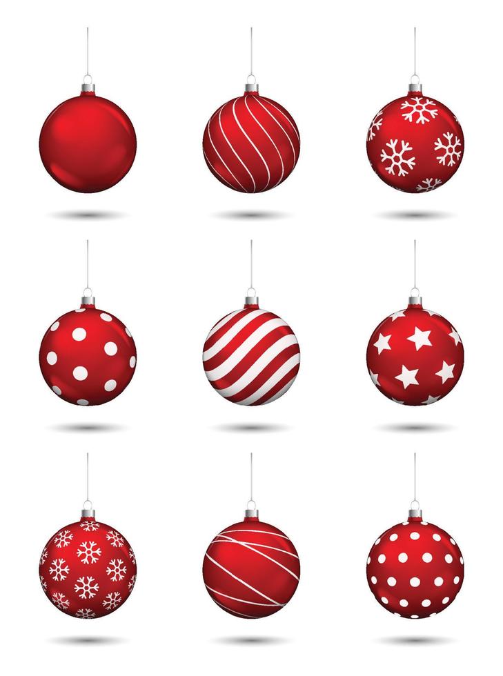 decoración de bolas de Navidad rojo aislado sobre fondo blanco. vector