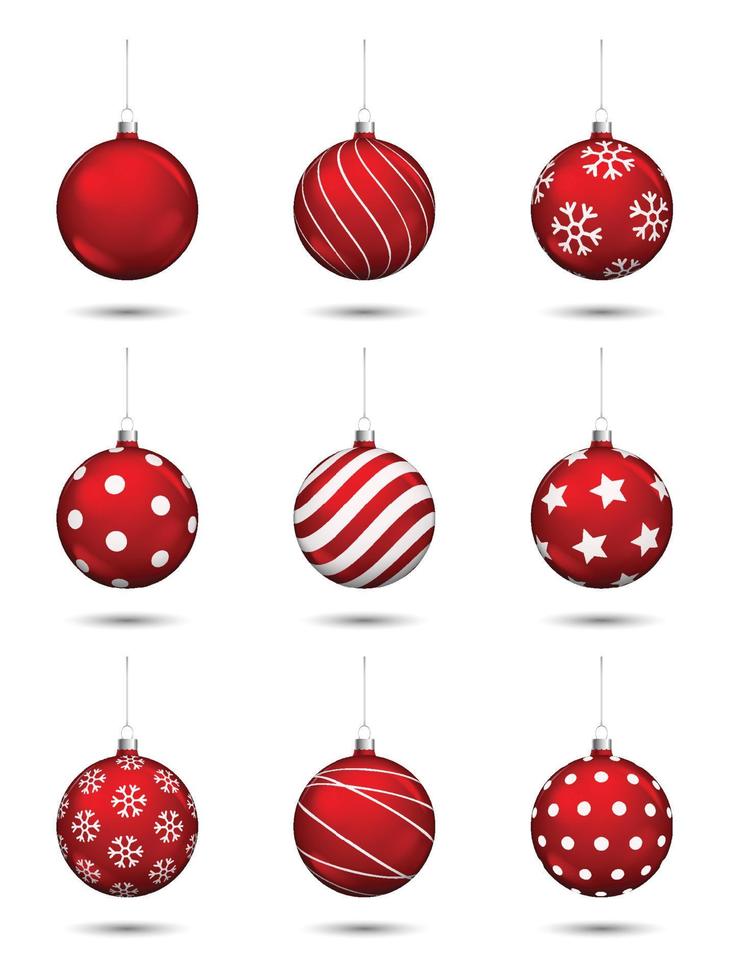 Red christmas balls decoration isolated on white background. vector