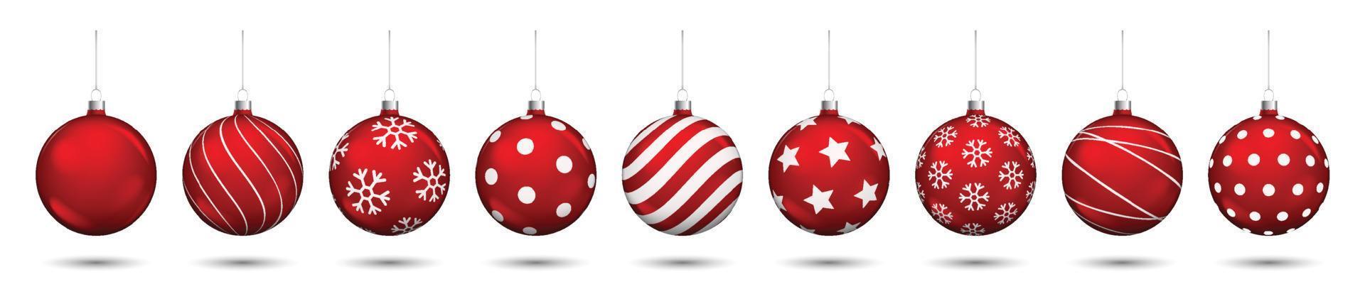 Red christmas balls decoration isolated on white background. vector