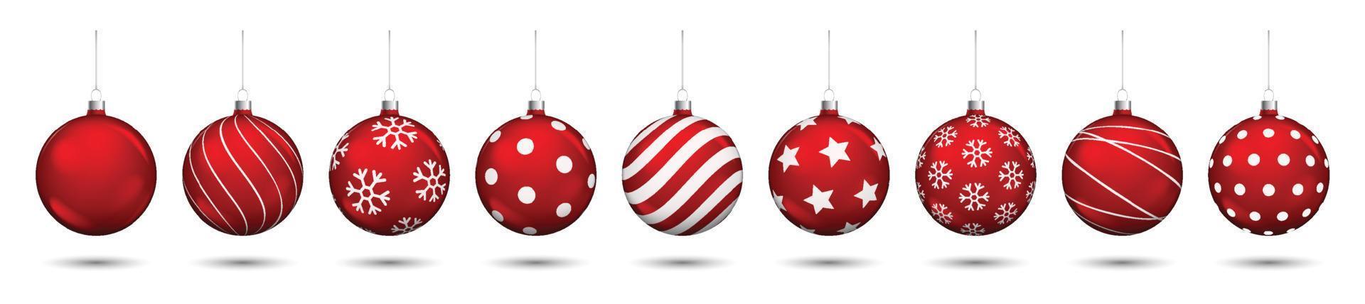 Red christmas balls decoration isolated on white background. vector