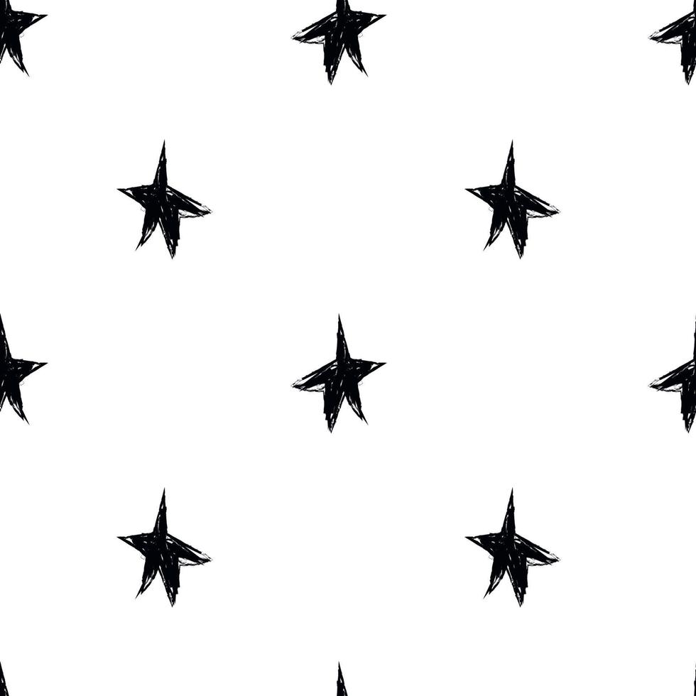 Doodle cosmic seamless pattern in childish style. Hand drawn abstract space stars. Black and white. vector