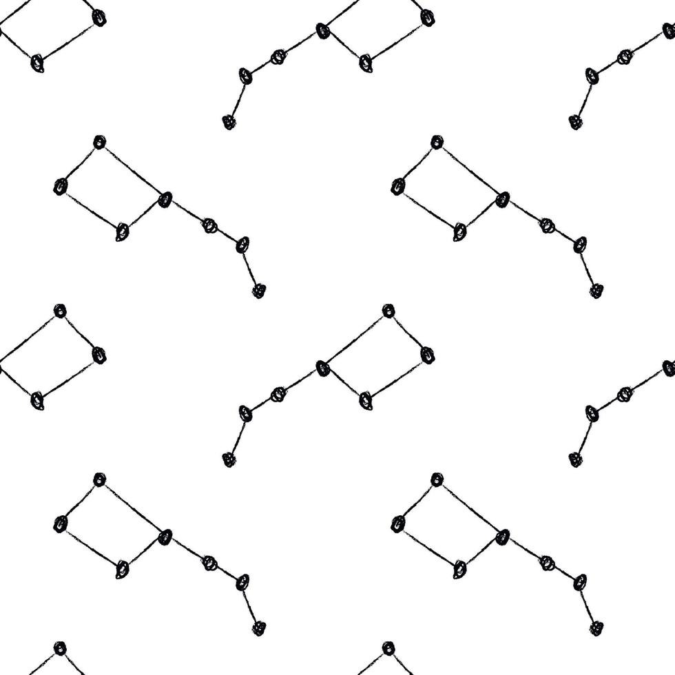 Doodle cosmic seamless pattern in childish style. Hand drawn abstract big dipper. Black and white vector