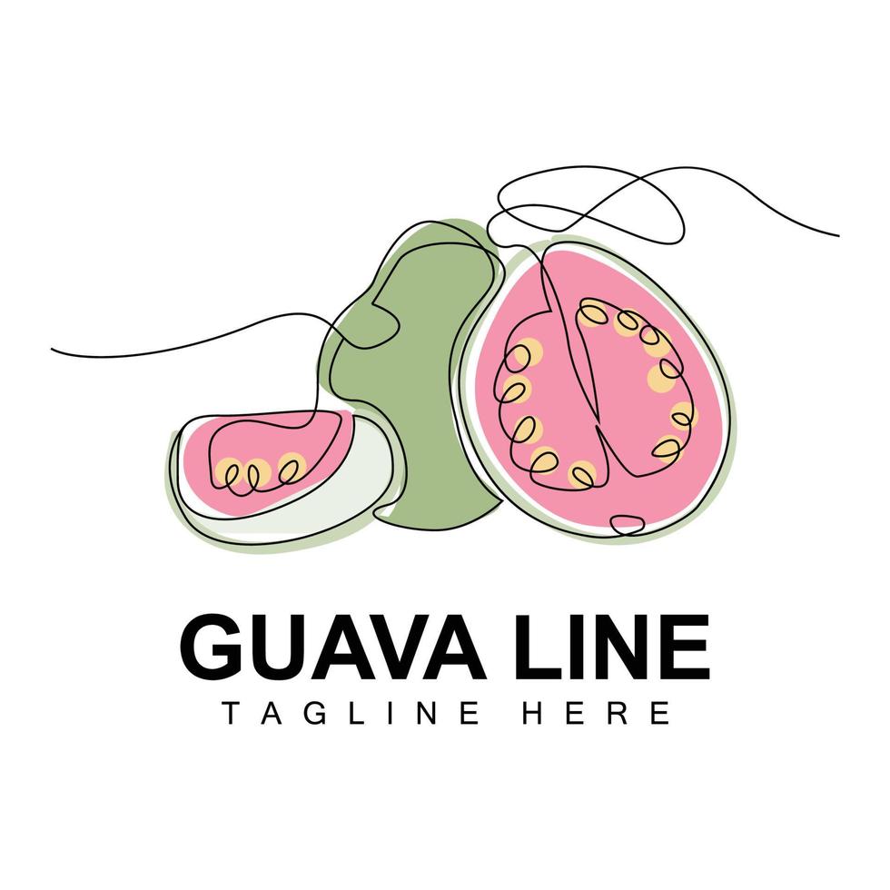 diseño de logotipo de guayaba, vector con estilo de línea, ilustración de mercado de fruta fresca, planta de vitamina