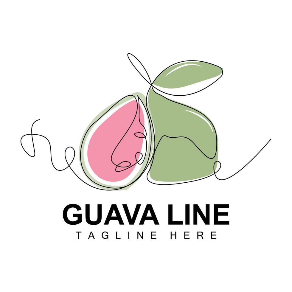 diseño de logotipo de guayaba, vector con estilo de línea, ilustración de mercado de fruta fresca, planta de vitamina