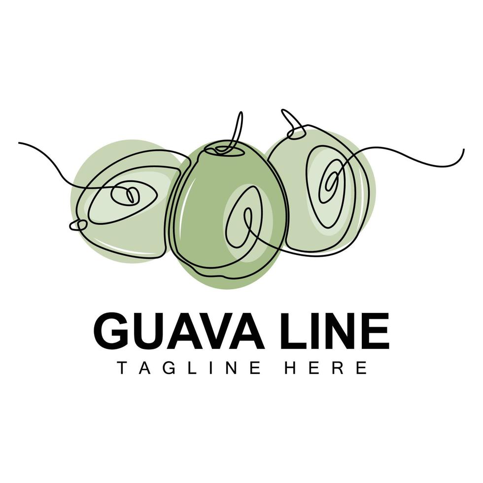 diseño de logotipo de guayaba, vector con estilo de línea, ilustración de mercado de fruta fresca, planta de vitamina