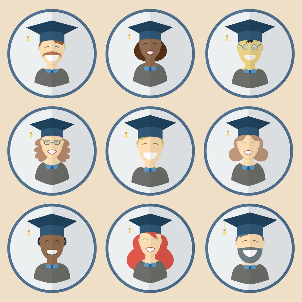 Graduation Man and Women Education Icon Set vector