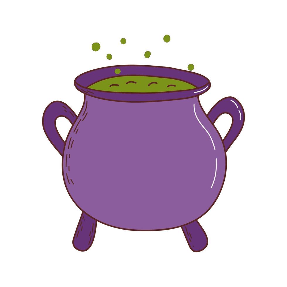 Halloween witches cauldron with poison potion. Halloween element. Trick or treat concept. Vector illustration in hand drawn style