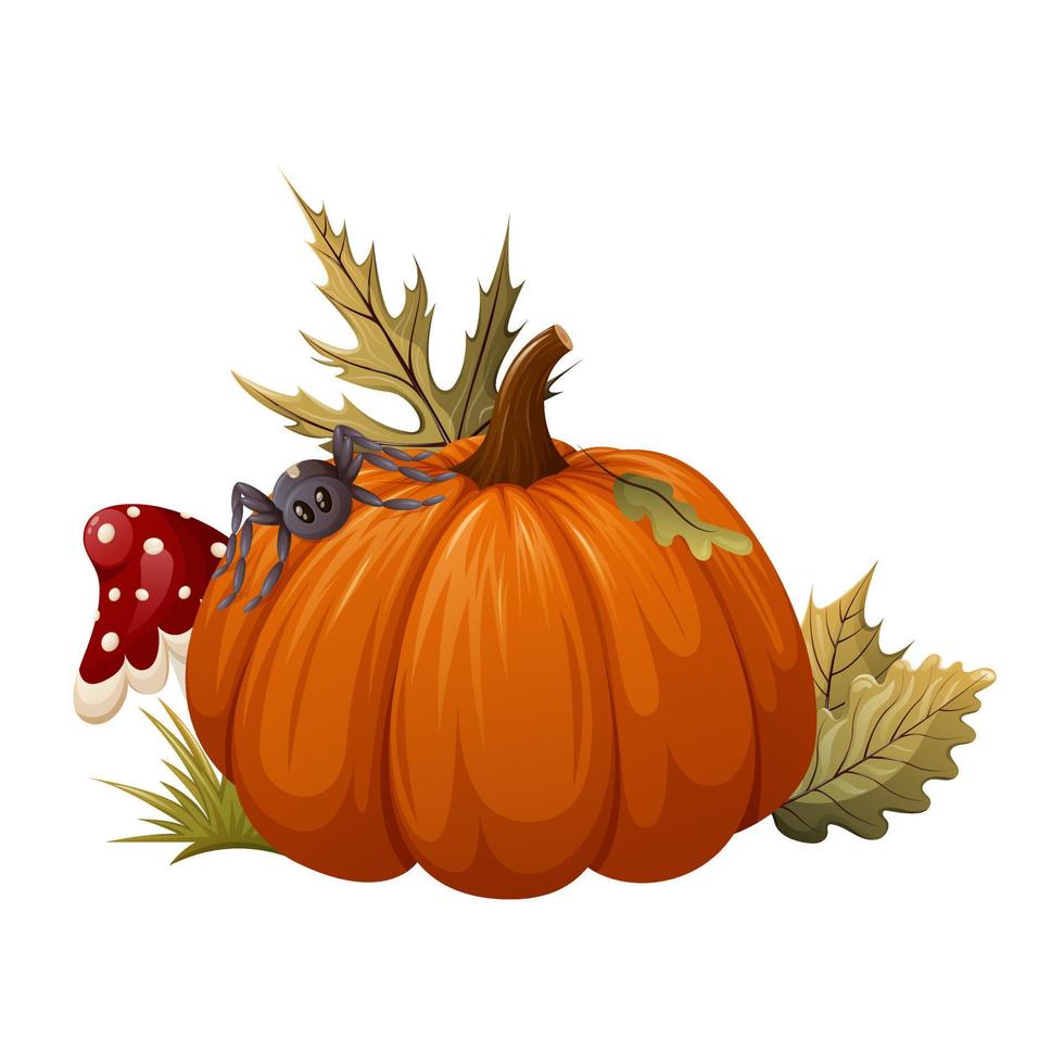 Pumpkin with autumn leaves, fly agaric, spider. Season vegetable, garden plant. Cartoon vector illustration 12093326 Vector Art at Vecteezy Pumpkin with autumn leaves, fly agaric, spider. Season vegetable, garden plant. Cartoon vector illustration 12093326 Vector Art at Vecteezy