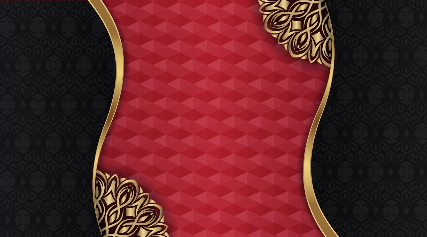 mandala background  black and red  with gold border vector