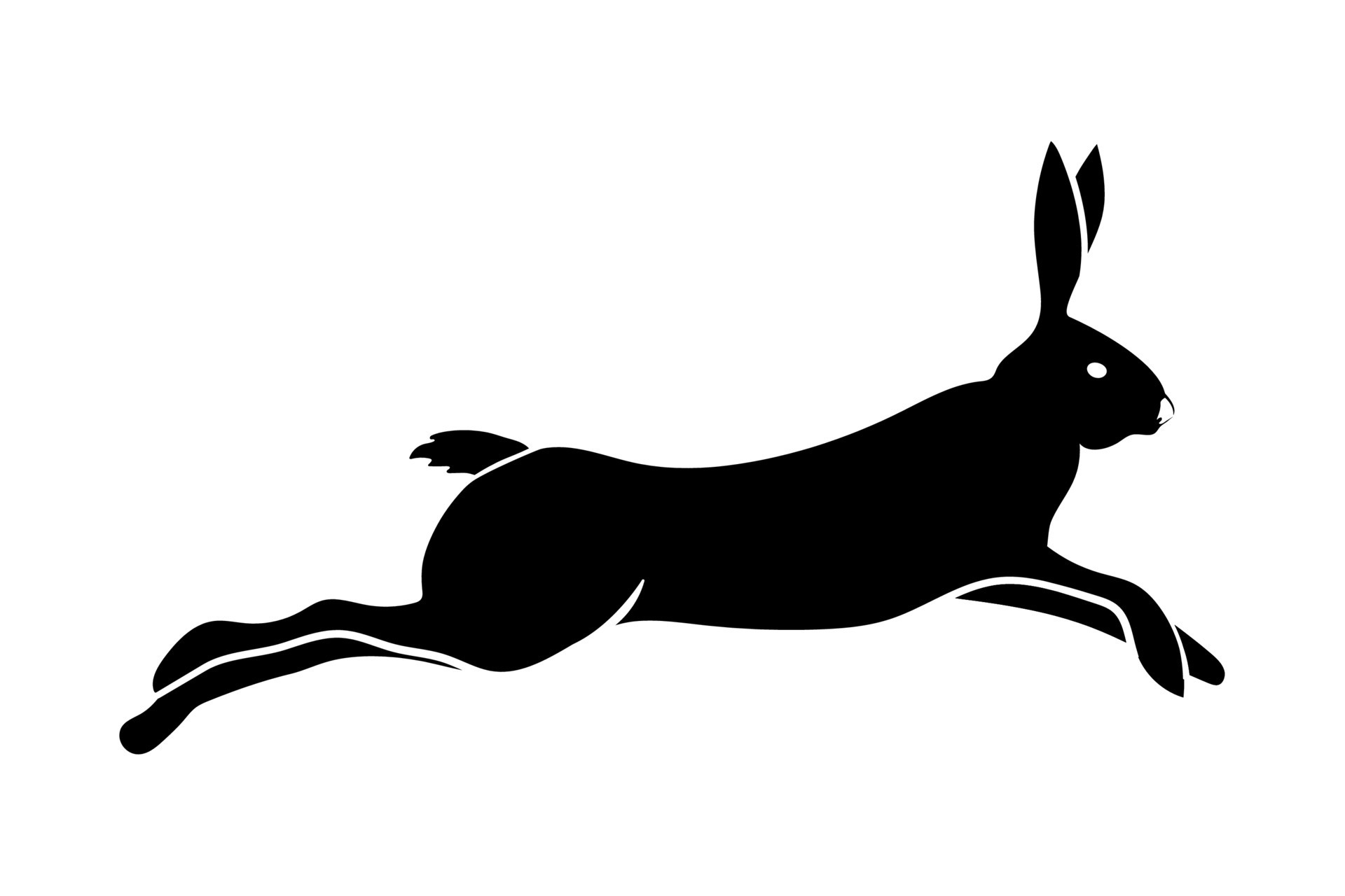 A handdrawn icon of a running bunny. Silhouette of a rabbit. Easter