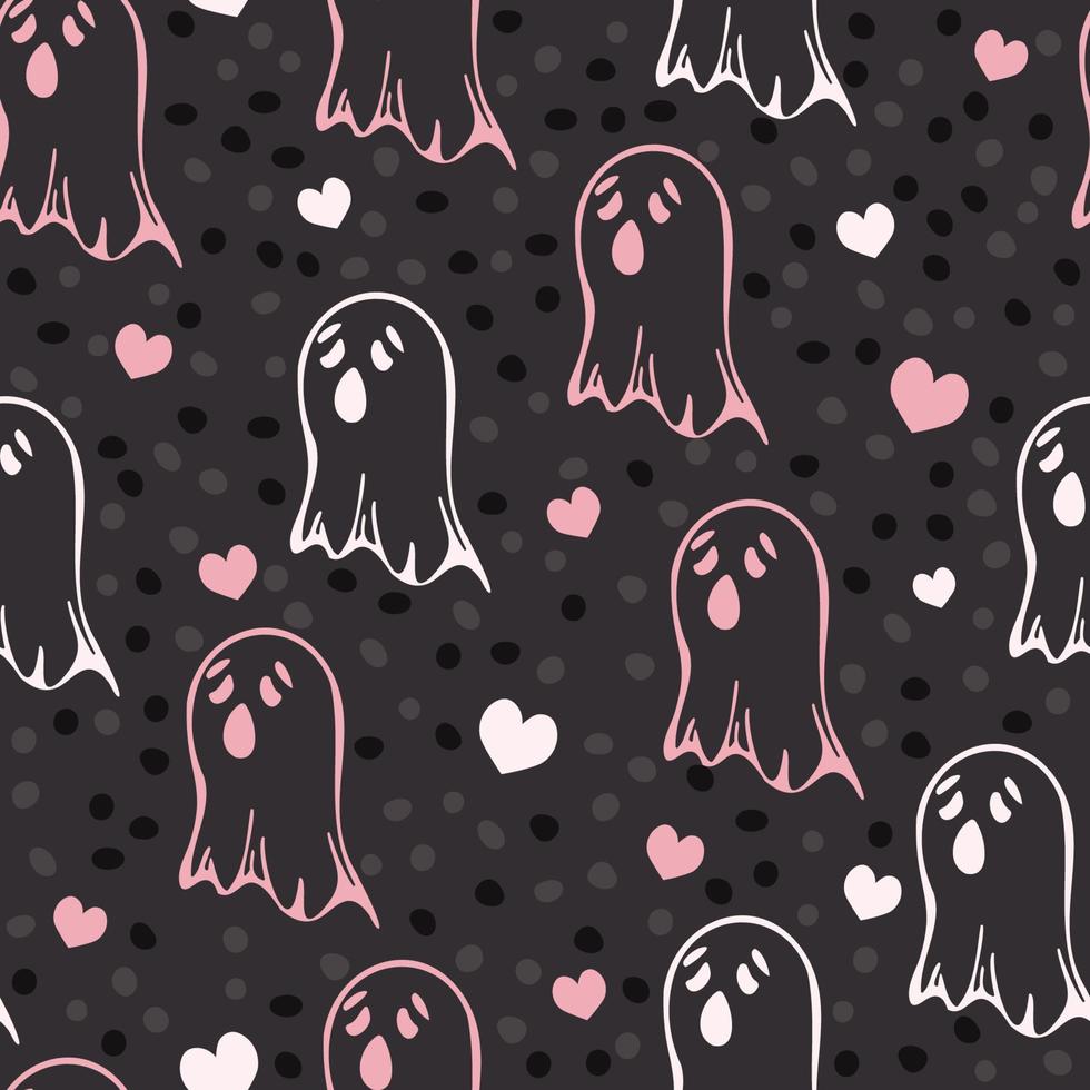 Cute ghosts. Halloween. Seamless pattern, vector illustration