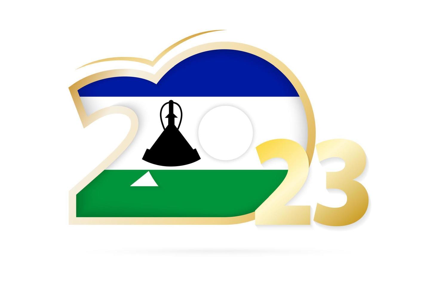 Year 2023 with Lesotho Flag pattern. vector