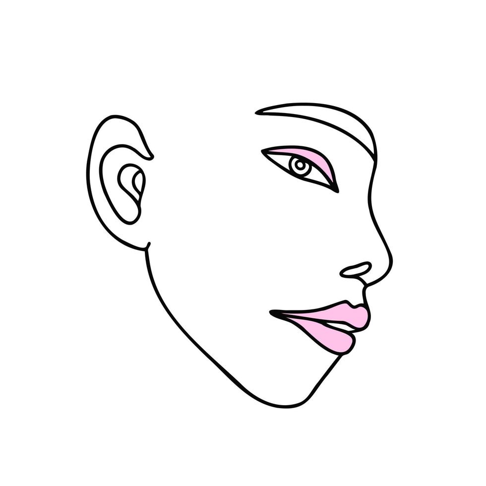 One line face. Beautiful girl, outline. Illustration for printing, backgrounds and packaging. Image can be used for greeting cards, posters, stickers and textile. Isolated on white background. vector
