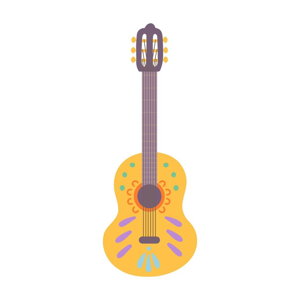 Guitar, day of dead, dia de los muertos. Illustration for printing, backgrounds, covers and packaging. Image can be used for greeting cards, posters and stickers. Isolated on white background. vector