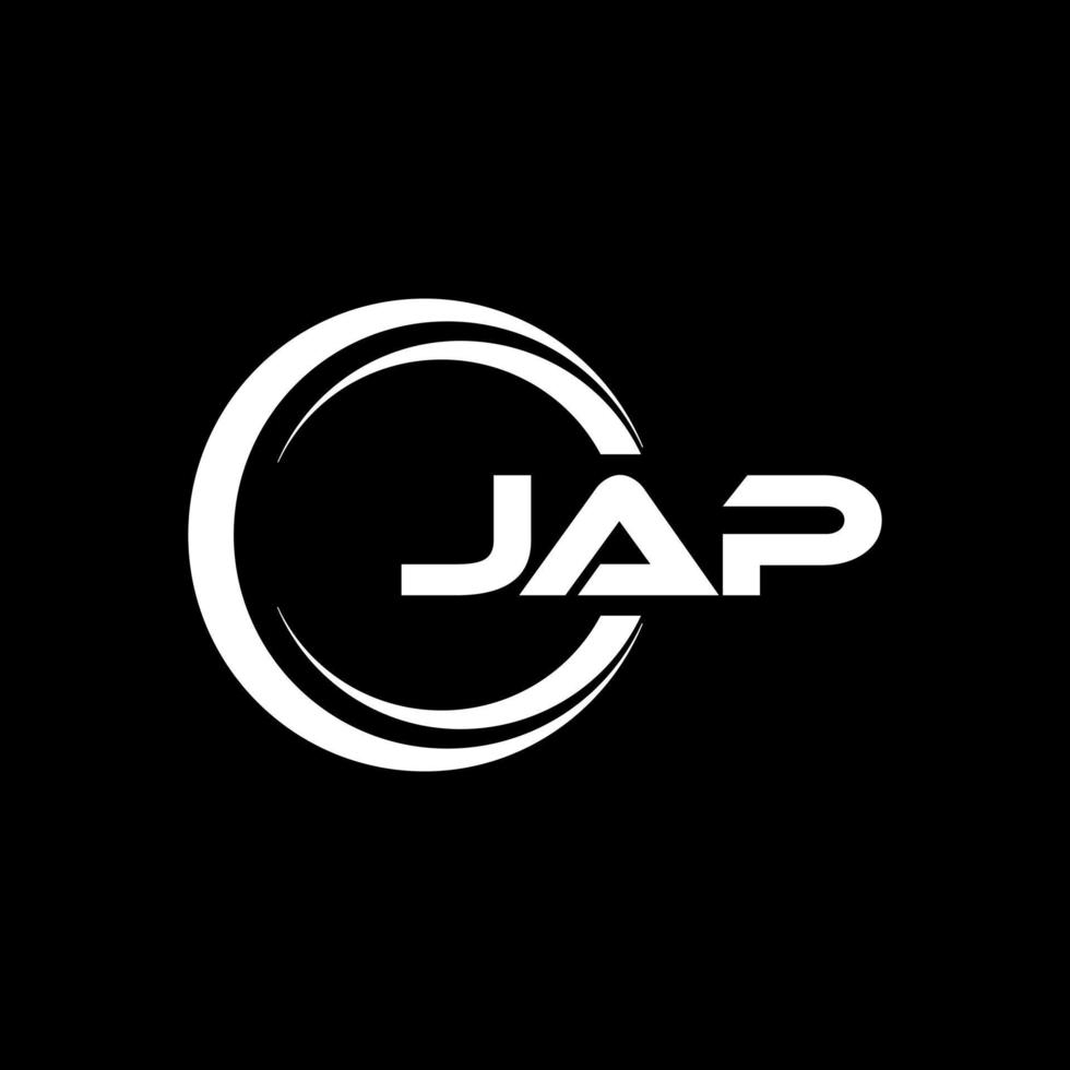 JAP letter logo design with black background in illustrator. Vector logo, calligraphy designs for logo, Poster, Invitation, etc.