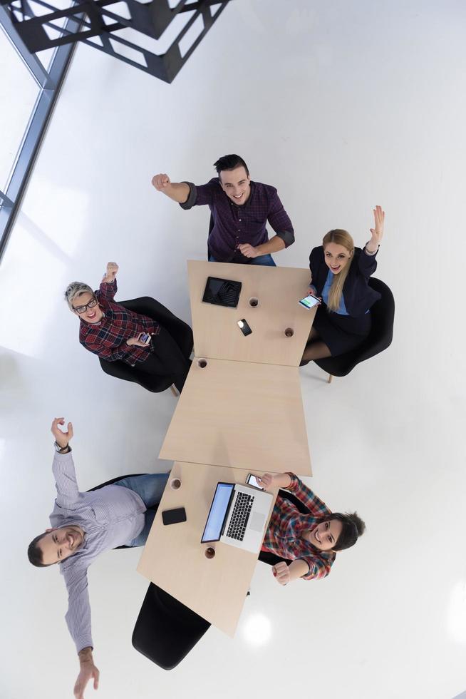 aerial view of business people group on meeting photo