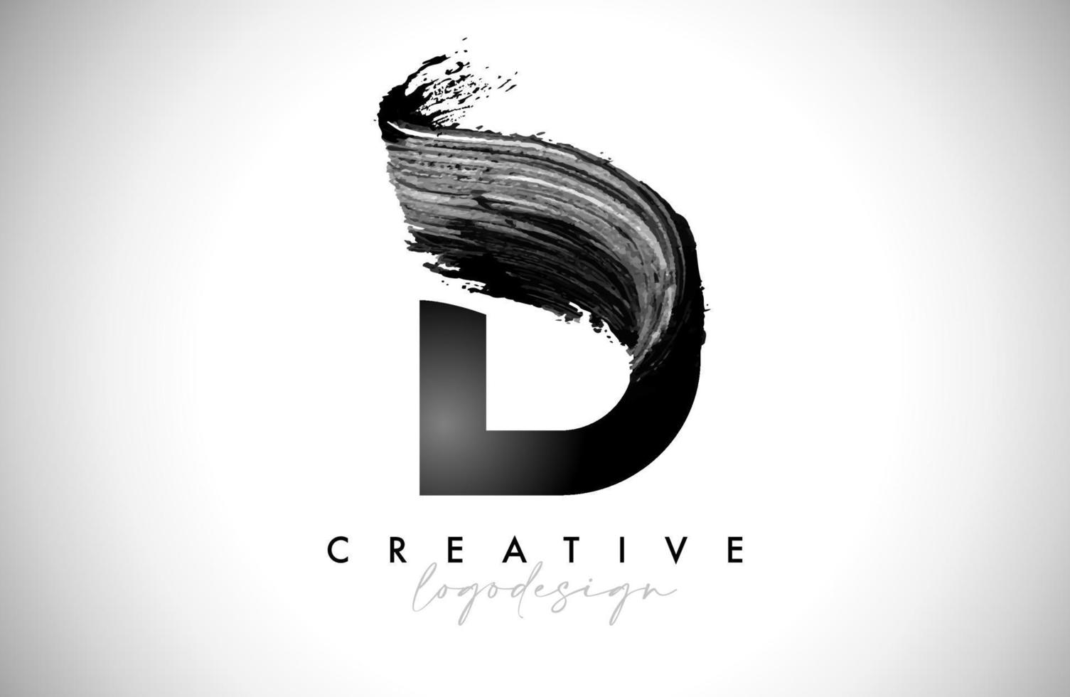 Letter D Logo Brush Stroke with Artistic Watercolor Paint Brush Icon Vector Design