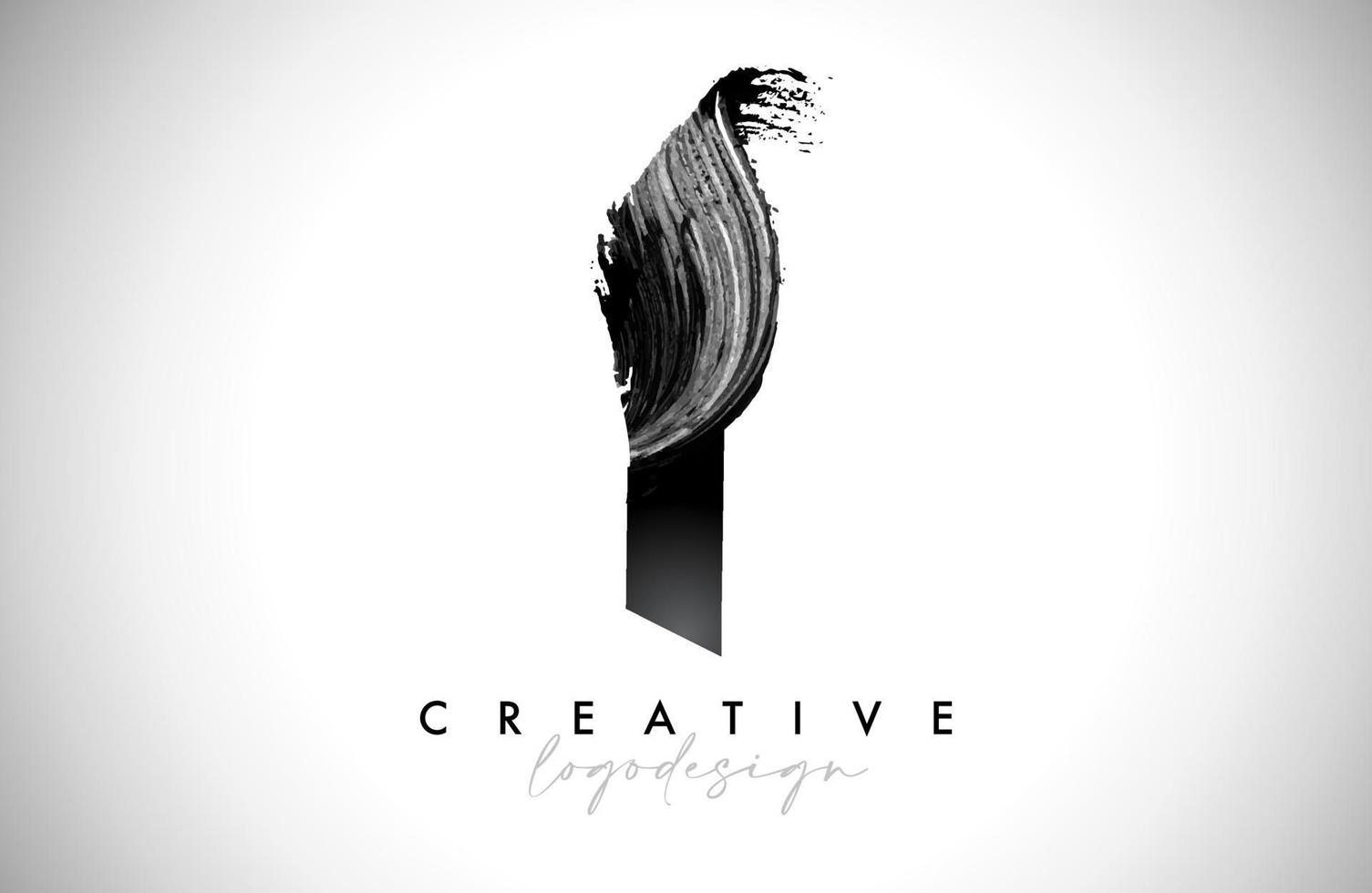 Letter I Logo Brush Stroke with Artistic Watercolor Paint Brush Icon Vector Design