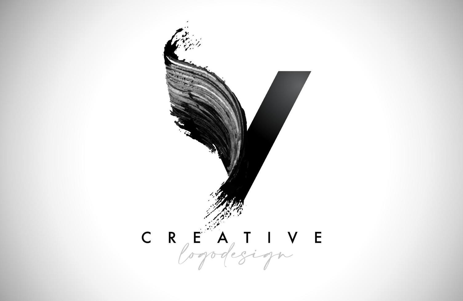 Letter V Logo Brush Stroke with Artistic Watercolor Paint Brush Icon Vector Design