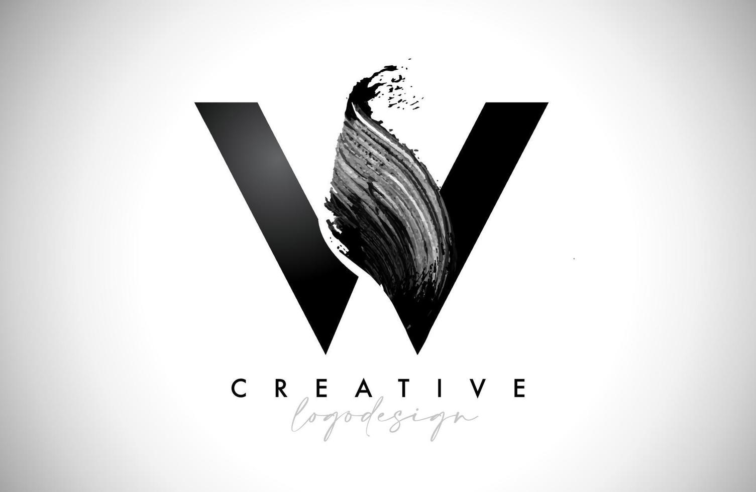 Letter W Logo Brush Stroke with Artistic Watercolor Paint Brush Icon Vector Design