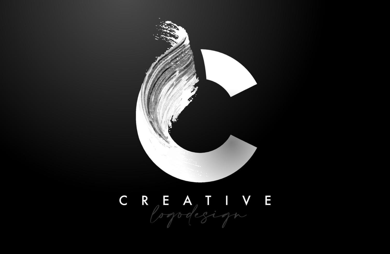White Letter C Logo Brush Stroke with Artistic Watercolor Paint Brush Icon Vector Design