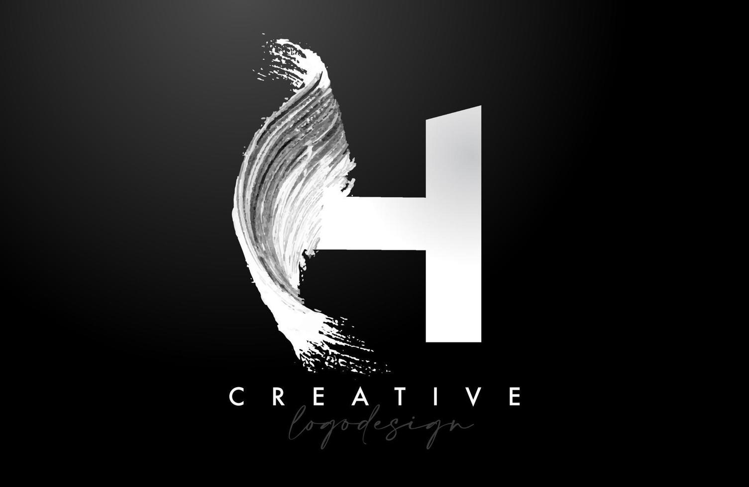 White Letter H Logo Brush Stroke with Artistic Watercolor Paint Brush Icon Vector Design