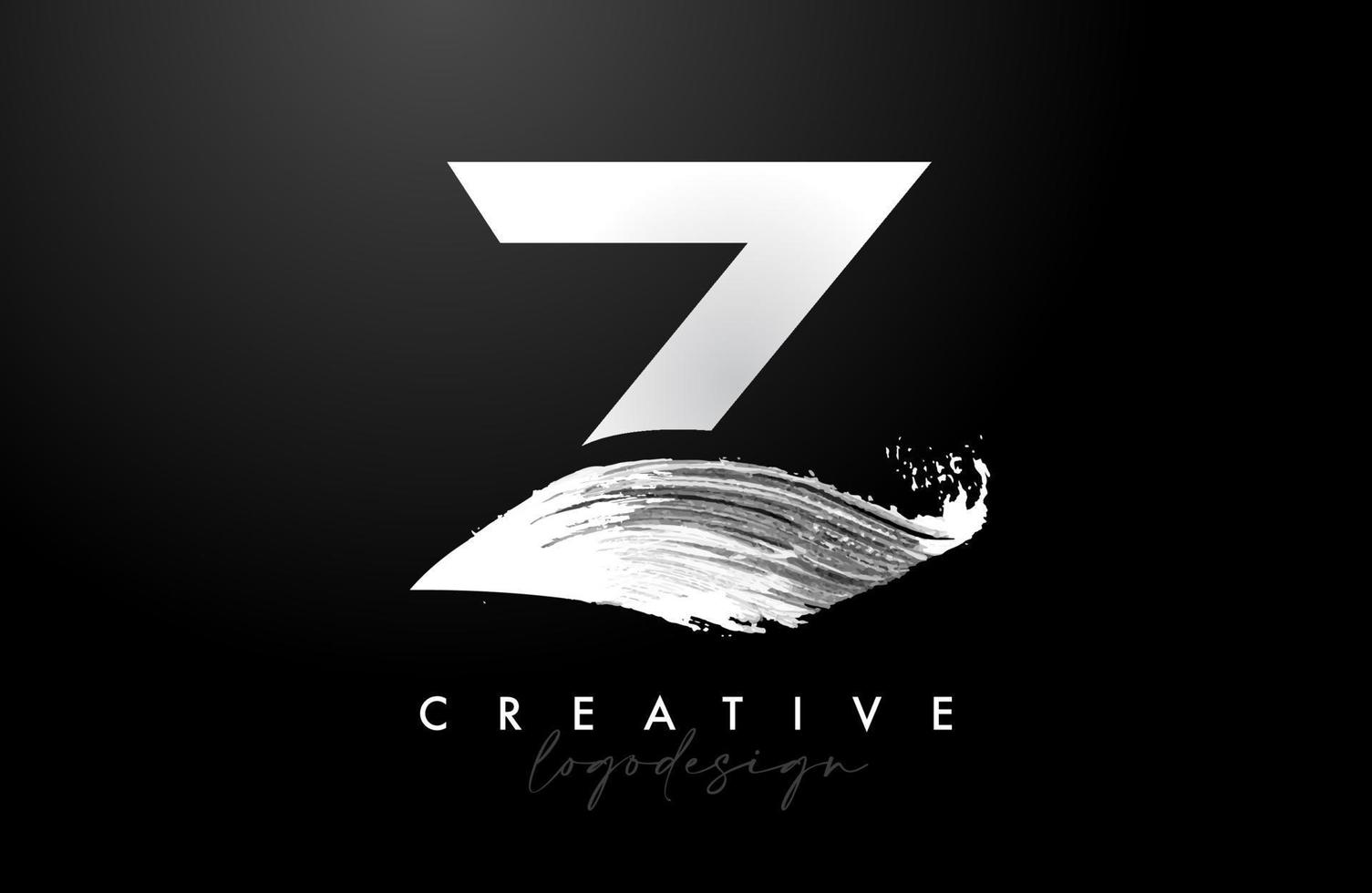White Letter Z Logo Brush Stroke with Artistic Watercolor Paint Brush Icon Vector Design
