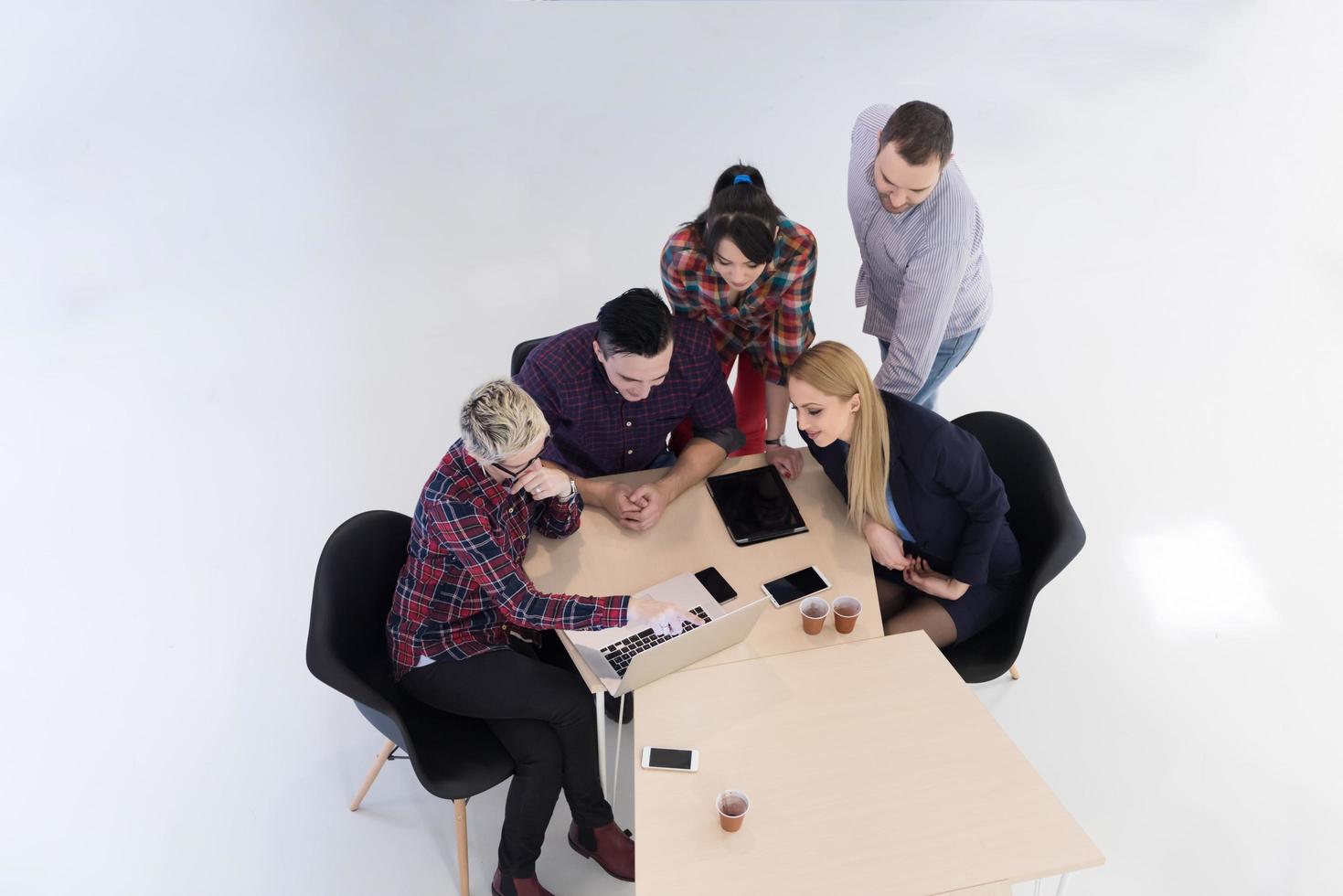 aerial view of business people group on meeting photo