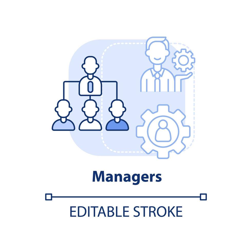 Managers light blue concept icon. Category of cooperative members abstract idea thin line illustration. Company growth. Isolated outline drawing. Editable stroke. vector