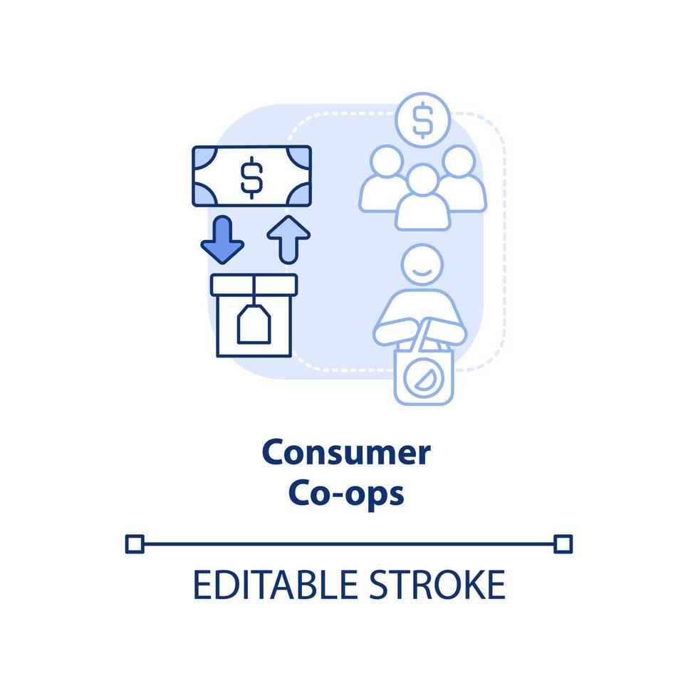 Consumer co-ops light blue concept icon. Combining customers demand abstract idea thin line illustration. Members needs. Isolated outline drawing. Editable stroke. vector