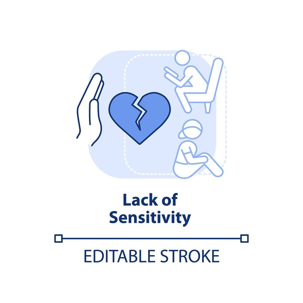 Lack of sensitivity light blue concept icon. Feature of dysfunctional families abstract idea thin line illustration. Isolated outline drawing. Editable stroke. vector