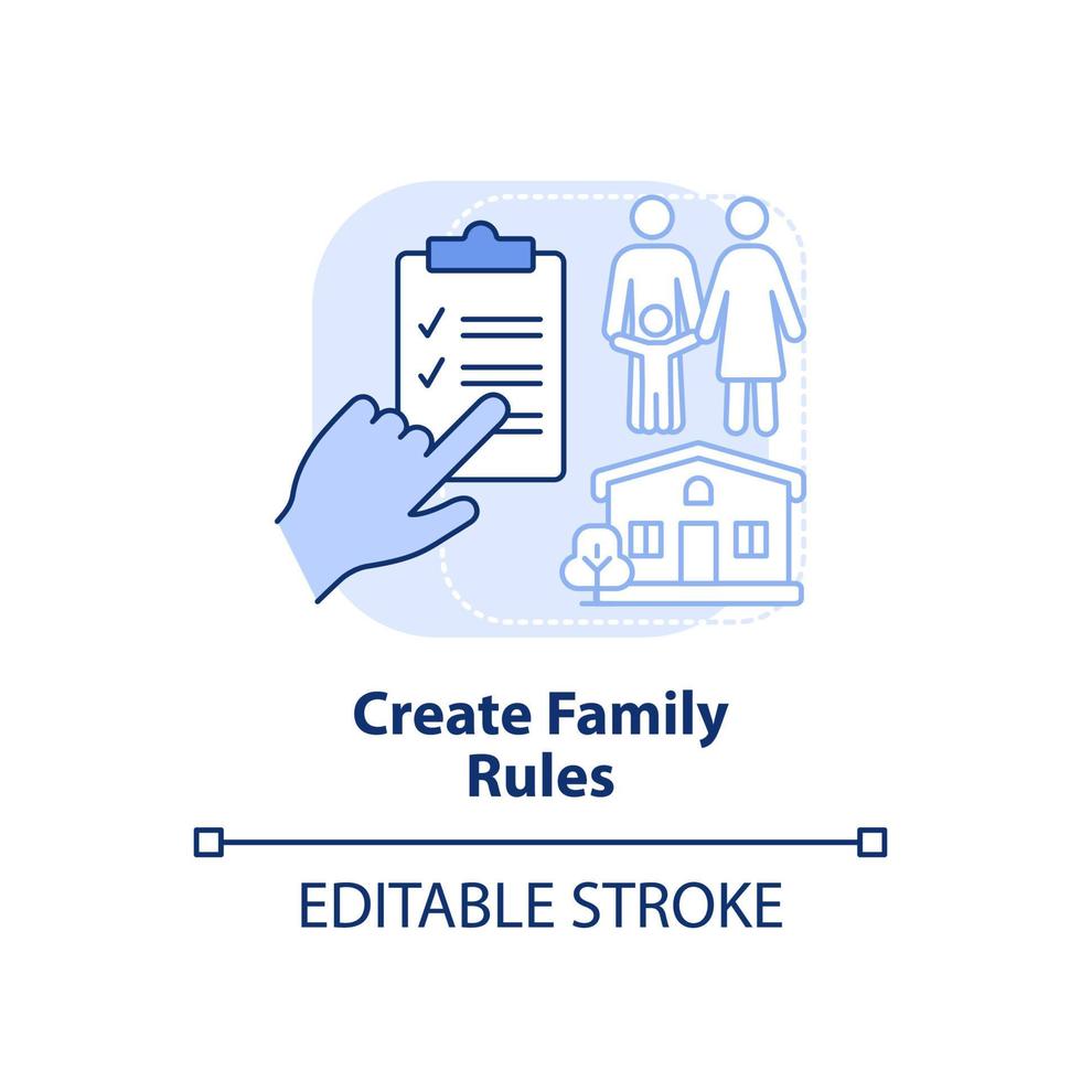 Create family rules light blue concept icon. Discipline. Encouraging teamwork abstract idea thin line illustration. Isolated outline drawing. Editable stroke. vector