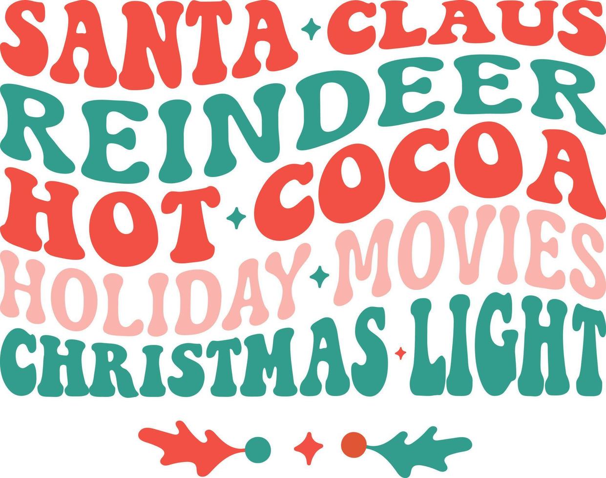 Santa reindeer holiday movies wavy Retro Christmas Card, greeting, design, T shirt print,  postcard wish, poster, banner isolated on white background. winter cozy themed colorful vector illustration