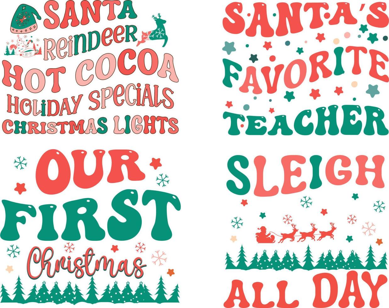 Retro Christmas saying quote bundle for Card, greeting, design, T shirt print,  postcard wish, poster, banner isolated on white background. winter cozy themed colorful text vector illustration