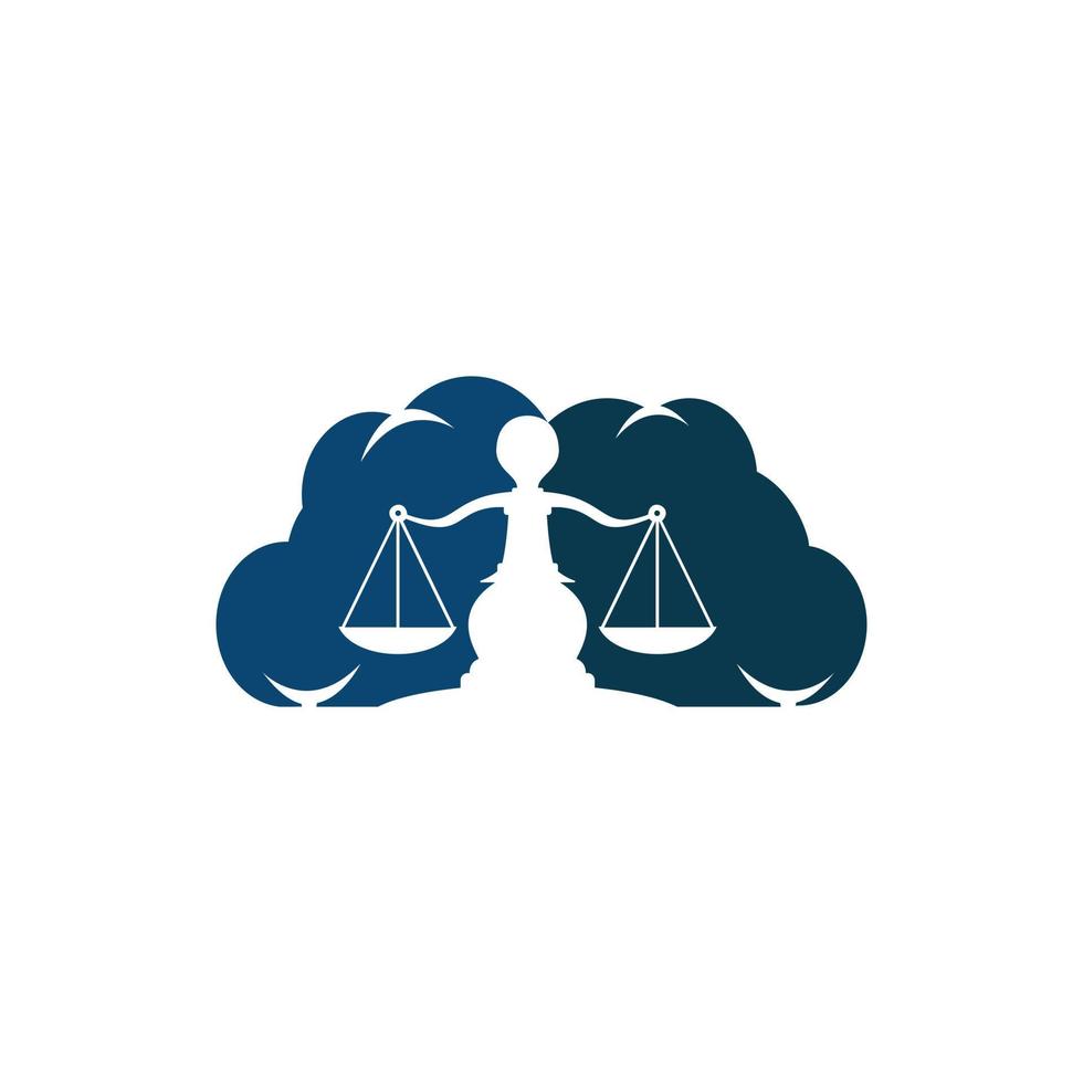 diseño del logo de la justicia en la nube. bufete de abogados, abogado o símbolo de la oficina de abogados. vector