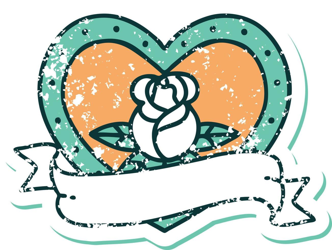 iconic distressed sticker tattoo style image of a heart rose and banner vector