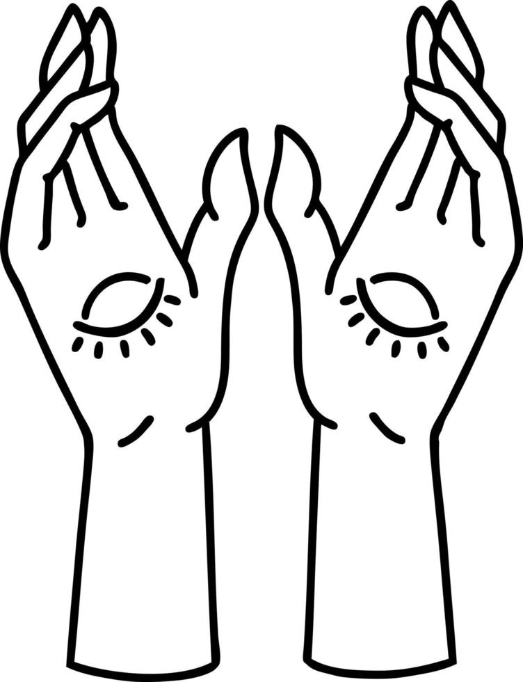 tattoo in black line style of mystic hands vector