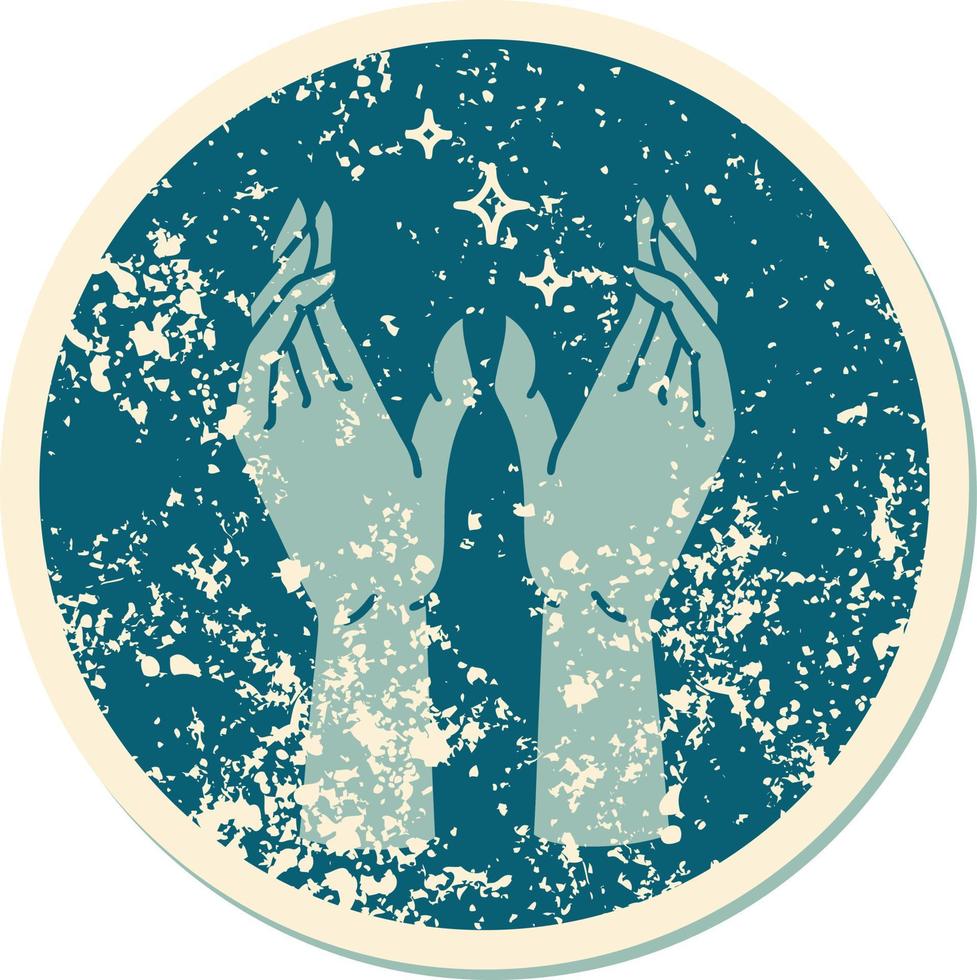 iconic distressed sticker tattoo style image of mystic hands vector