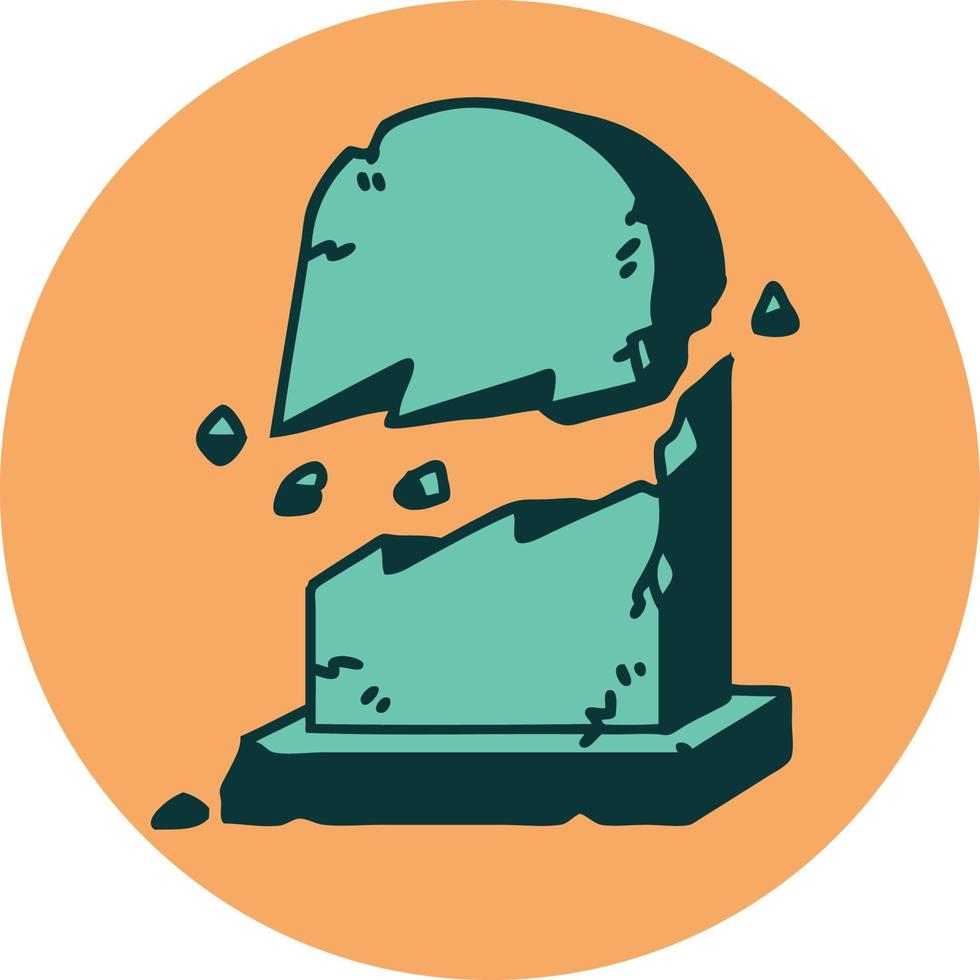iconic tattoo style image of a broken grave stone vector