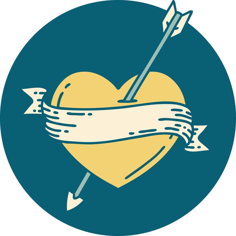 iconic tattoo style image of an arrow heart and banner vector