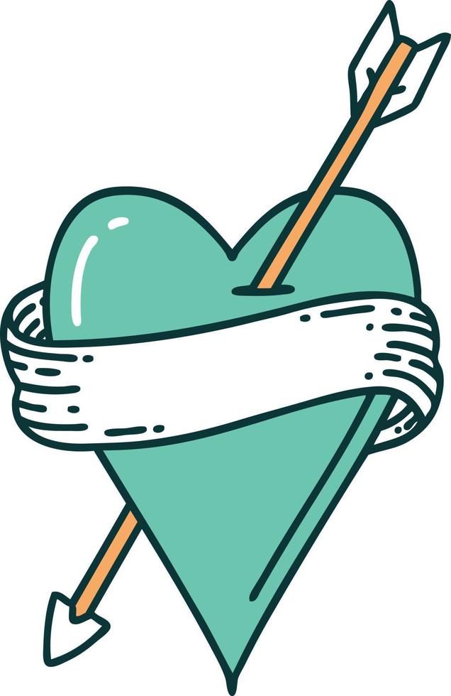 iconic tattoo style image of an arrow heart and banner vector
