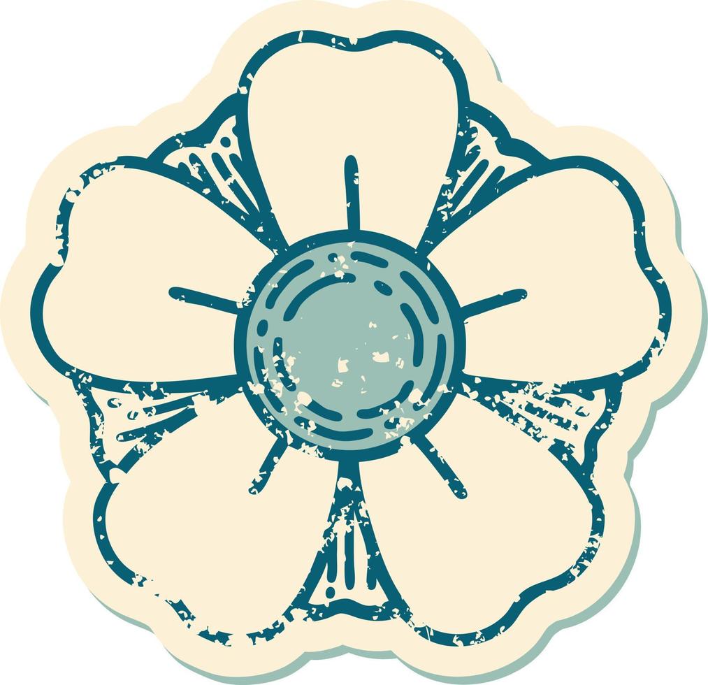 iconic distressed sticker tattoo style image of a flower vector