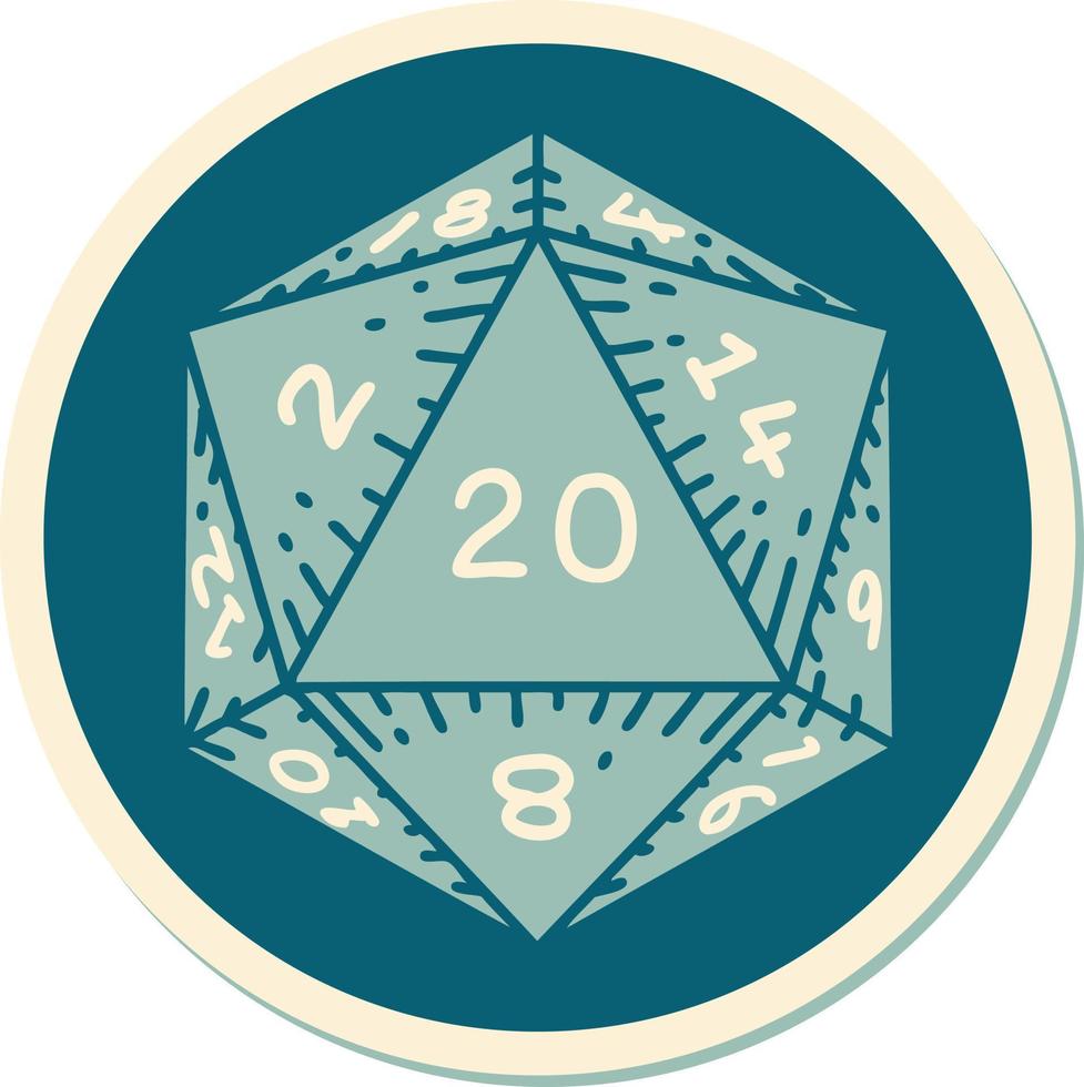 sticker of tattoo in traditional style of a d20 dice vector