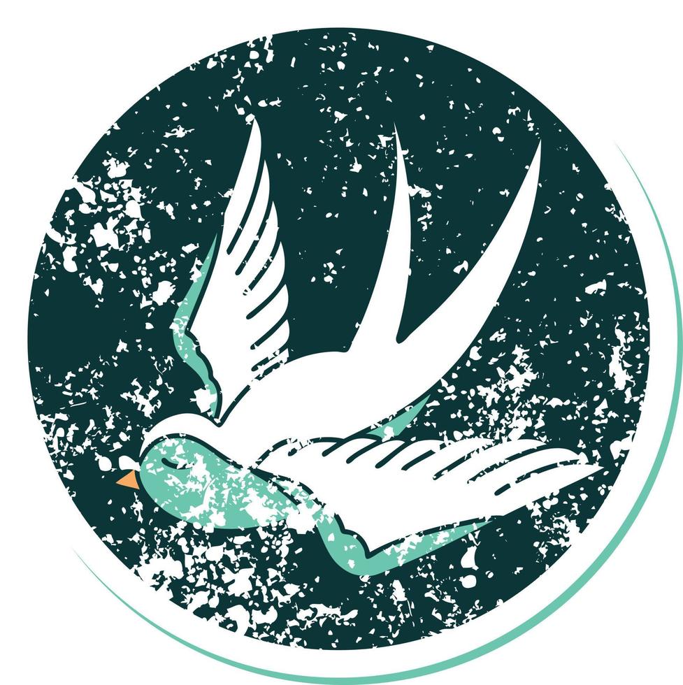 iconic distressed sticker tattoo style image of a swallow vector