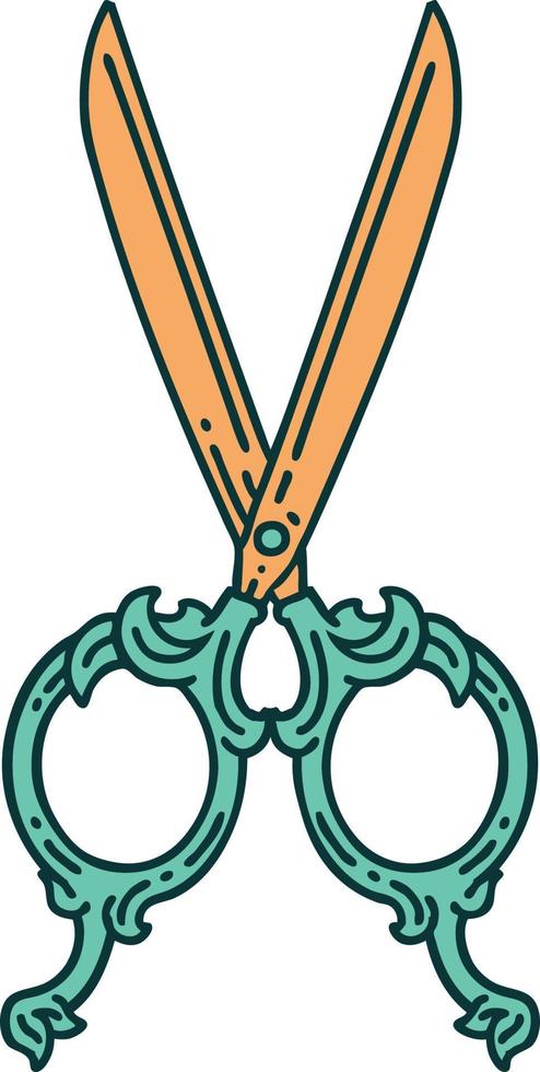 iconic tattoo style image of barber scissors vector