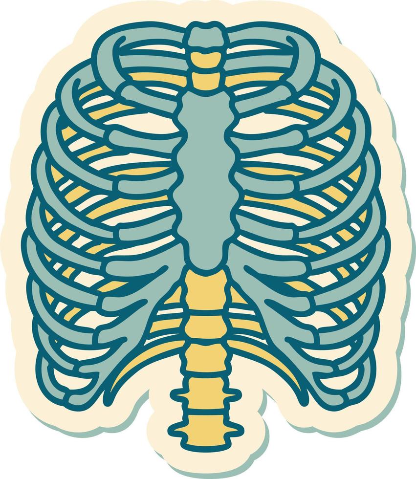 pegatina de tatuaje al estilo tradicional de una caja torácica vector