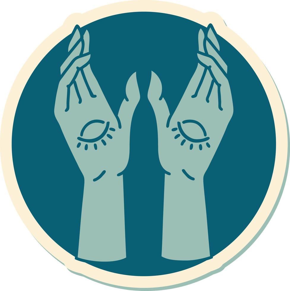 sticker of tattoo in traditional style of mystic hands vector