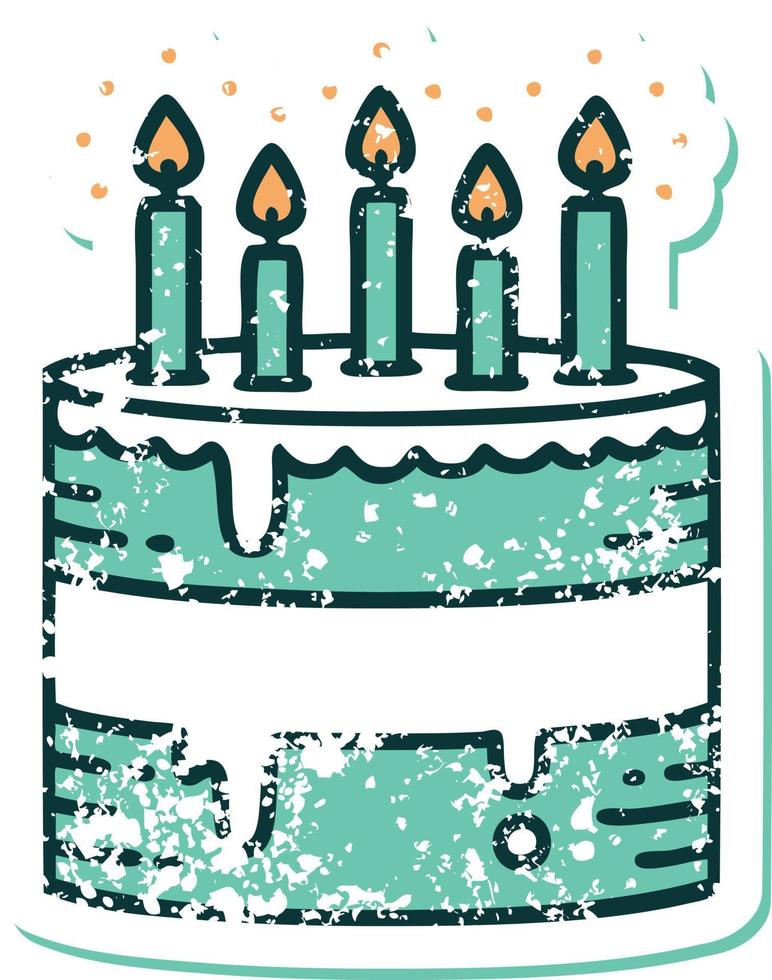 iconic distressed sticker tattoo style image of a birthday cake vector